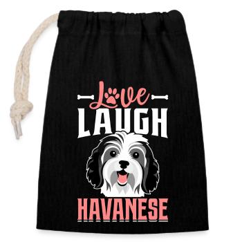 Amour Rire Bichon Havanais - Sac cadeau en coton avec cordon (14 x 20 cm) - noir - Devant
