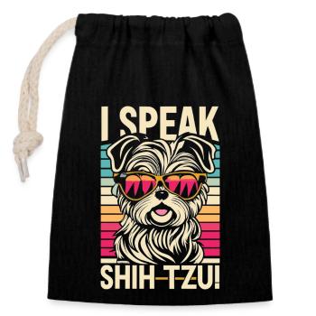 Shih-Tzu in Retro Optik - Verschließbarer Geschenkbeutel aus Baumwolle (14x20cm) - Schwarz - Vorne