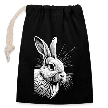 Houblon doux : Le lapin au blanc délicat - Sac cadeau en coton avec cordon (14 x 20 cm) - noir - Devant