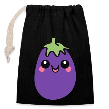 Aubergine - Sac cadeau en coton avec cordon (14 x 20 cm) - noir - Devant