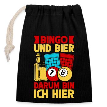 Bingo Game Bingo & Bier Darum Bin Ich Hier Bingo - Verschließbarer Geschenkbeutel aus Baumwolle (14x20cm) - Schwarz - Vorne