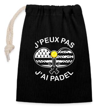 J'peux pas j'ai Padel Bretagne Humour Padeliste - Sac cadeau en coton avec cordon (14 x 20 cm) - noir - Devant