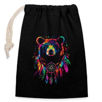 Bear with Dream Catcher - Closable cotton gift bag (14x20cm) - black - Front