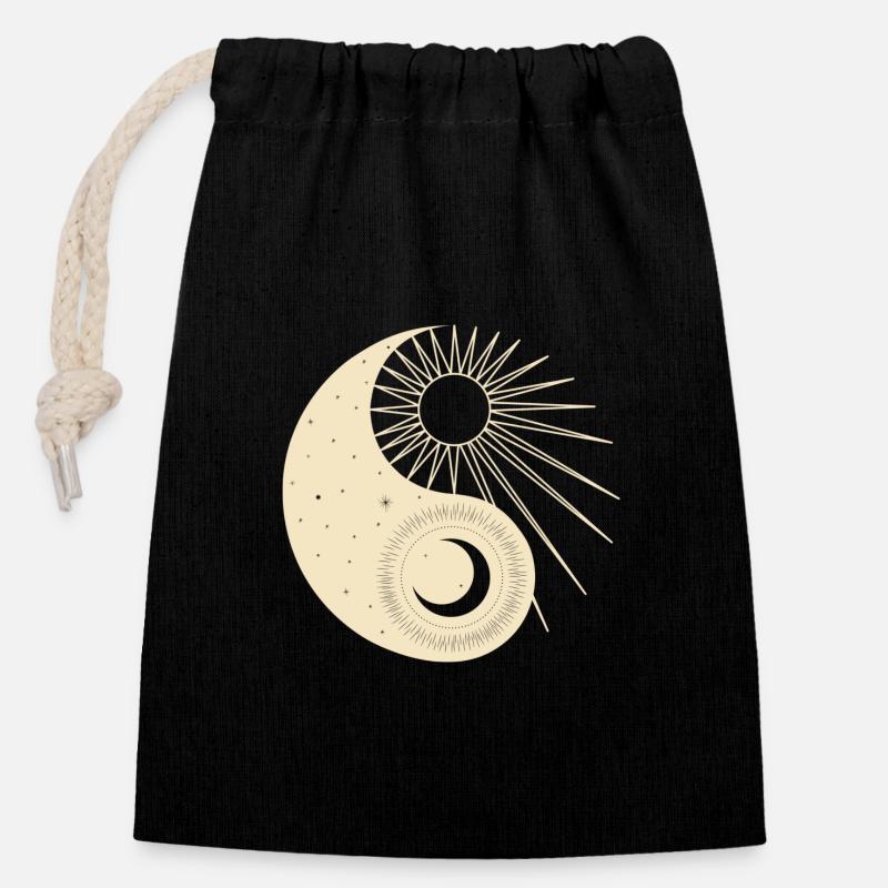 Équilibre cosmique - Sac cadeau en coton avec cordon (14 x 20 cm) - noir