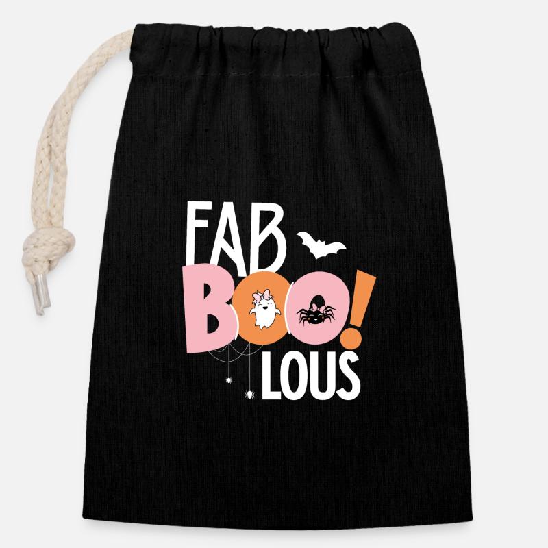 Fabboolous - Design d’Halloween mignon avec - Sac cadeau en coton avec cordon (14 x 20 cm) - noir