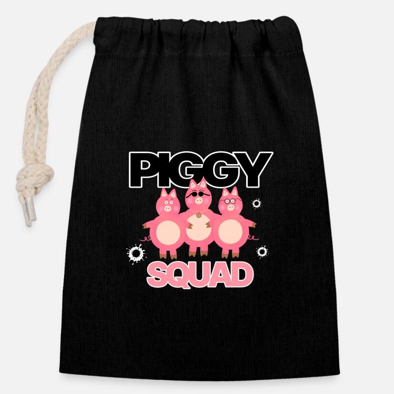 Trois cochons roses - Sac cadeau en coton avec cordon (14 x 20 cm) - noir