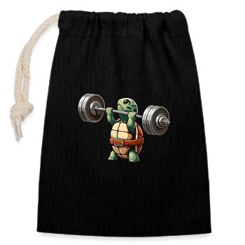 Schildkröte Gewichtheben Krafttraining - Verschließbarer Geschenkbeutel aus Baumwolle (14x20cm) - Schwarz - Vorne