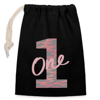 Number / 1 / One Year / First / Birthday / Number - Closable cotton gift bag (14x20cm) - black - Front