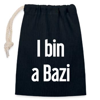Je suis un Bazi – proverbe bavarois avec humour - Sac cadeau en coton avec cordon (14 x 20 cm) - bleu marine - Devant