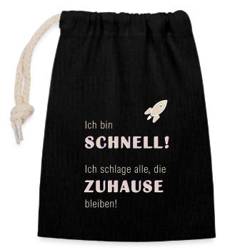 SCHNELL IST ANSICHTSSACHE - Verschließbarer Geschenkbeutel aus Baumwolle (14x20cm) - Schwarz - Vorne