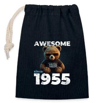 70e anniversaire Original 1955 Vintage 1955 Ours mignon - Sac cadeau en coton avec cordon (14 x 20 cm) - bleu marine - Devant