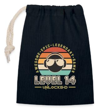 Level 14 - Sac cadeau en coton avec cordon (14 x 20 cm) - bleu marine - Devant