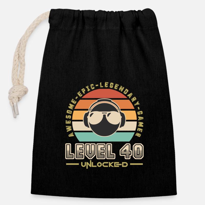 Level 40 - Sac cadeau en coton avec cordon (14 x 20 cm) - noir