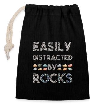 Geology Easily Distracted By Rocks Collector - Closable cotton gift bag (14x20cm) - black - Front
