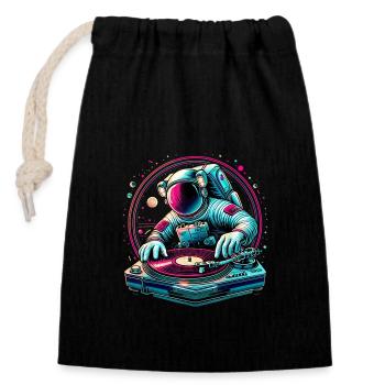 Astronaut DJ Planets DJing in Space - Closable cotton gift bag (14x20cm) - black - Front