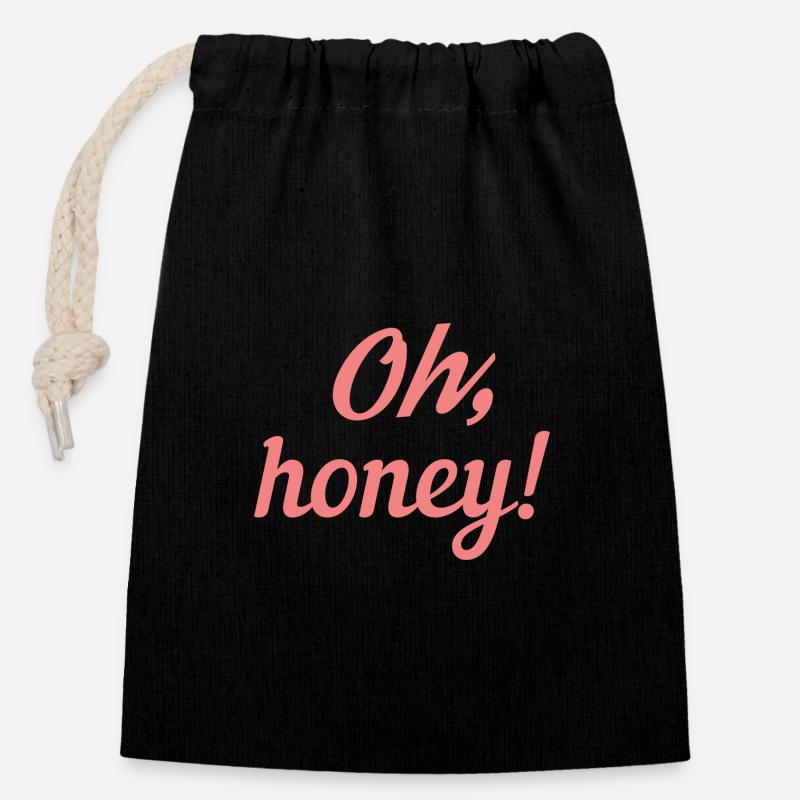 OH honey - Sac cadeau en coton avec cordon (14 x 20 cm) - noir