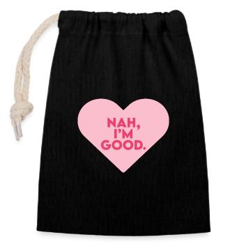 non I’m Good Anti Saint-Valentin Célibataire - Sac cadeau en coton avec cordon (14 x 20 cm) - noir - Devant