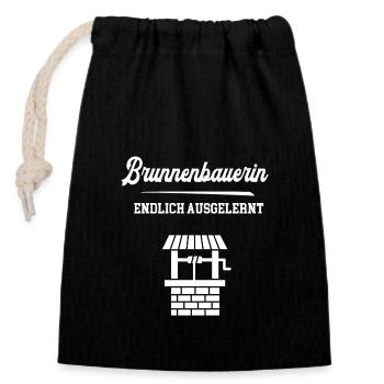 Brunnenbauerin Endlich Ausgelernt Lehrling Azubine - Verschließbarer Geschenkbeutel aus Baumwolle (14x20cm) - Schwarz - Vorne