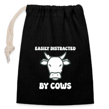 Easily distracted by cows - Closable cotton gift bag (14x20cm) - black - Front