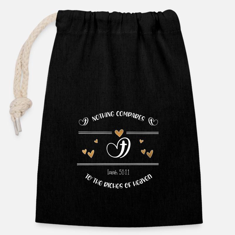 Christian Design les richesses du ciel - Sac cadeau en coton avec cordon (14 x 20 cm) - noir