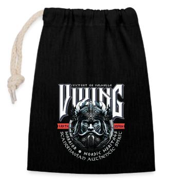 VIKING, VICTORY OR VALHALLA! - Closable cotton gift bag (14x20cm) - black - Front