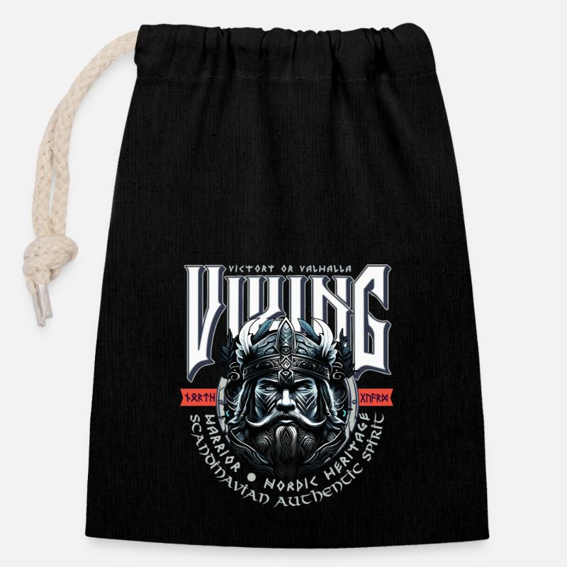 VIKING, VICTORY OR VALHALLA! - Closable cotton gift bag (14x20cm) - black