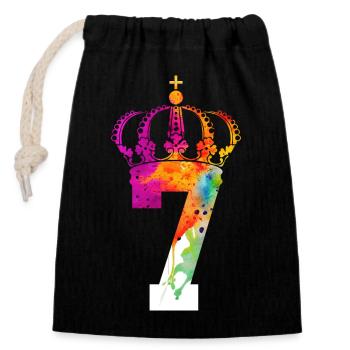 KING 7 ANS QUEEN 7E ANNIVERSAIRE - Sac cadeau en coton avec cordon (14 x 20 cm) - noir - Devant