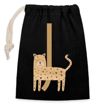 J - JAGUAR - ABC, Alphabet, Letter, Animal, Name - Closable cotton gift bag (14x20cm) - black - Front