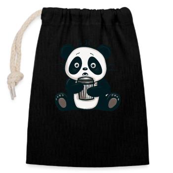 Caffeine Panda: From Morning Grouch to Early Riser - Closable cotton gift bag (14x20cm) - black - Front