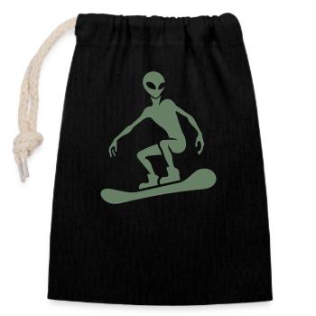 Minimalistisches Design: Alien Snowboarder Silhoue - Verschließbarer Geschenkbeutel aus Baumwolle (14x20cm) - Schwarz - Vorne