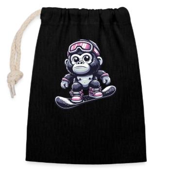 Singe Gorille Chimpanzé Ski Vacances Skieur Design - Sac cadeau en coton avec cordon (14 x 20 cm) - noir - Devant