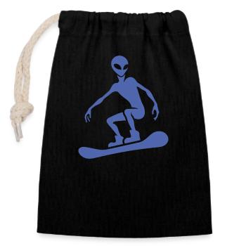 Minimalistisches Design: Alien Snowboarder - Verschließbarer Geschenkbeutel aus Baumwolle (14x20cm) - Schwarz - Vorne