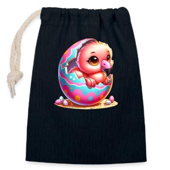 Un poussin mignon éclot de l’œuf de Pâques - Sac cadeau en coton avec cordon (14 x 20 cm) - bleu marine - Devant