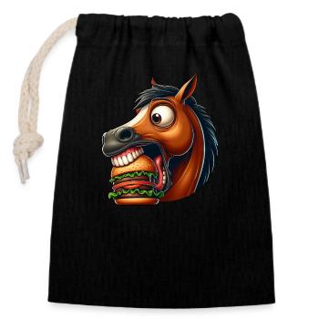 Pferd Burger Hamburger Fast Food Fan - Verschließbarer Geschenkbeutel aus Baumwolle (14x20cm) - Schwarz - Vorne
