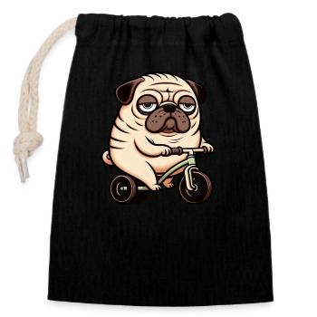 Lustiger Mops Hund auf Fahrrad Dreirad Laufrad - Verschließbarer Geschenkbeutel aus Baumwolle (14x20cm) - Schwarz - Vorne