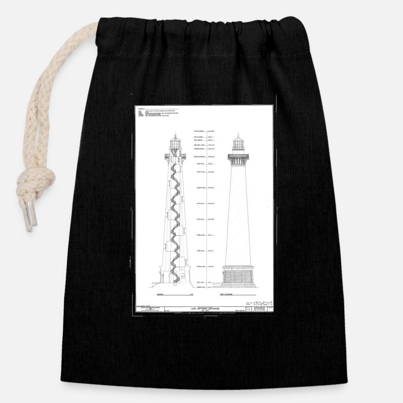 phares ancien - Sac cadeau en coton avec cordon (14 x 20 cm) - noir