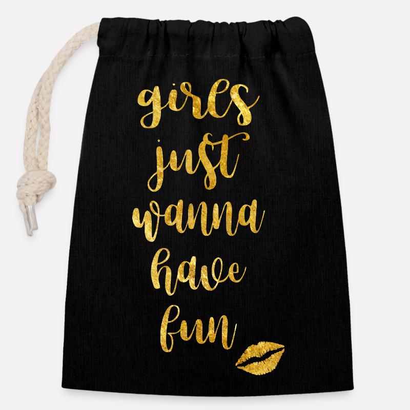 les filles veulent juste s'amuser - Sac cadeau en coton avec cordon (14 x 20 cm) - noir