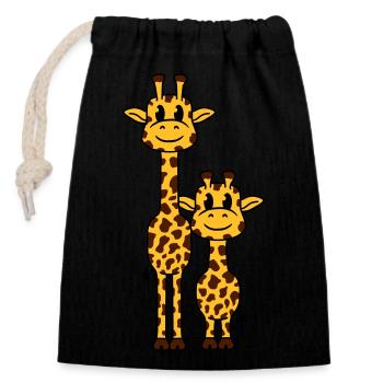 2 Giraffes Mom Daddy Family Young Child Animals - Closable cotton gift bag (14x20cm) - black - Front