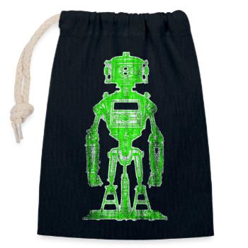 Neon Green Robot Drawing - Closable cotton gift bag (14x20cm) - navy - Front