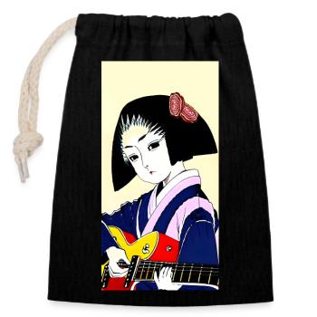 Guitare Geisha - Sac cadeau en coton avec cordon (14 x 20 cm) - noir - Devant