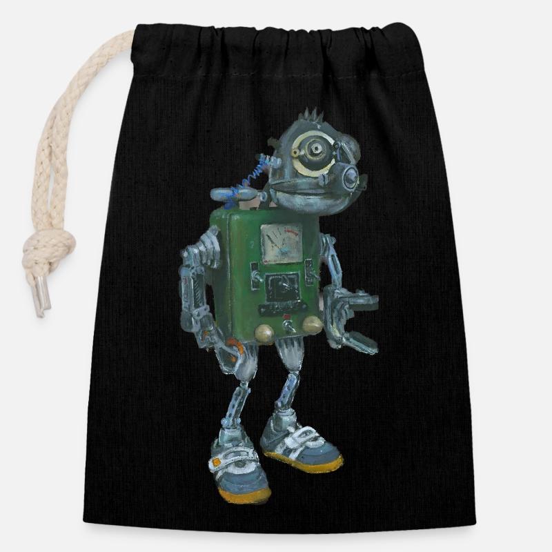 Robot abandonné - Sac cadeau en coton avec cordon (14 x 20 cm) - noir