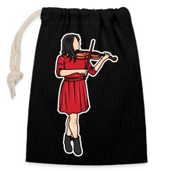 Violinist Drawing - Closable cotton gift bag (14x20cm) - black - Front