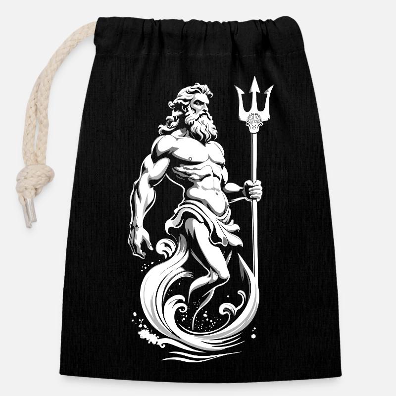 Poseidon, Gott des Meeres. - Verschließbarer Geschenkbeutel aus Baumwolle (14x20cm) - Schwarz
