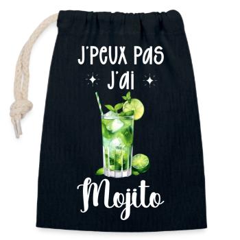 J’peux pas j’ai mojito - Sac cadeau en coton avec cordon (14 x 20 cm) - bleu marine - Devant