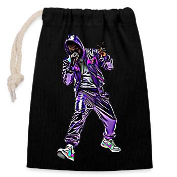 Rapper with a Bold Style in Satin Purple Joggers - Closable cotton gift bag (14x20cm) - black - Front