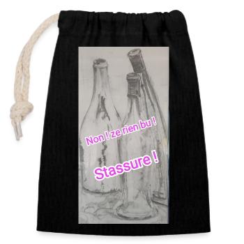 Humour, bouteille alcool vide, idée cadeau - Sac cadeau en coton avec cordon (14 x 20 cm) - noir - Devant