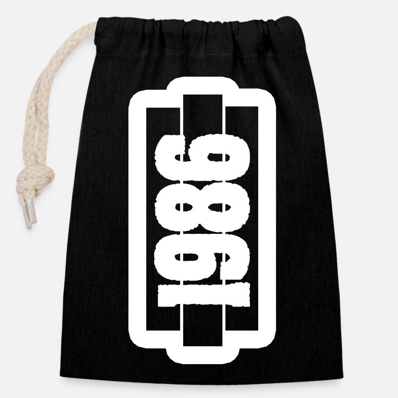 Born in 1986 - Closable cotton gift bag (14x20cm) - black