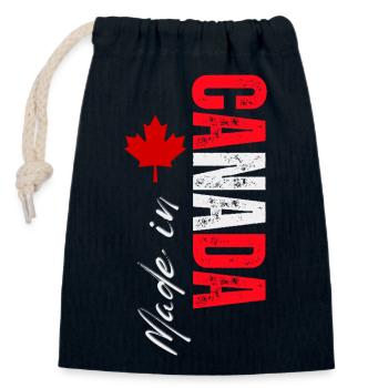 Fabriqué au Canada, design vertical - Sac cadeau en coton avec cordon (14 x 20 cm) - bleu marine - Devant