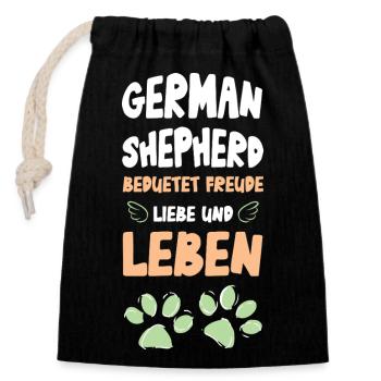 German Shepherd Lebensfreude - Verschließbarer Geschenkbeutel aus Baumwolle (14x20cm) - Schwarz - Vorne
