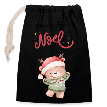 Mon premier Noël - Sac cadeau en coton avec cordon (14 x 20 cm) - noir - Devant